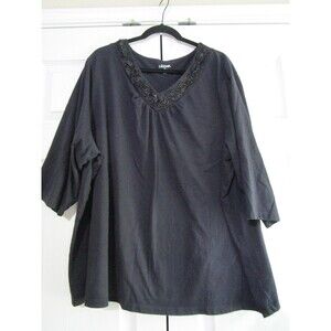Liz & Me Shirt Womens 3X 26/28W Black Embellished V Neck Tunic Top Plus Size